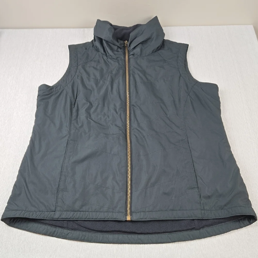 Columbia Womens Black Quilted Fleece Lined Funnel Neck Zip Up Vest Large 1671661